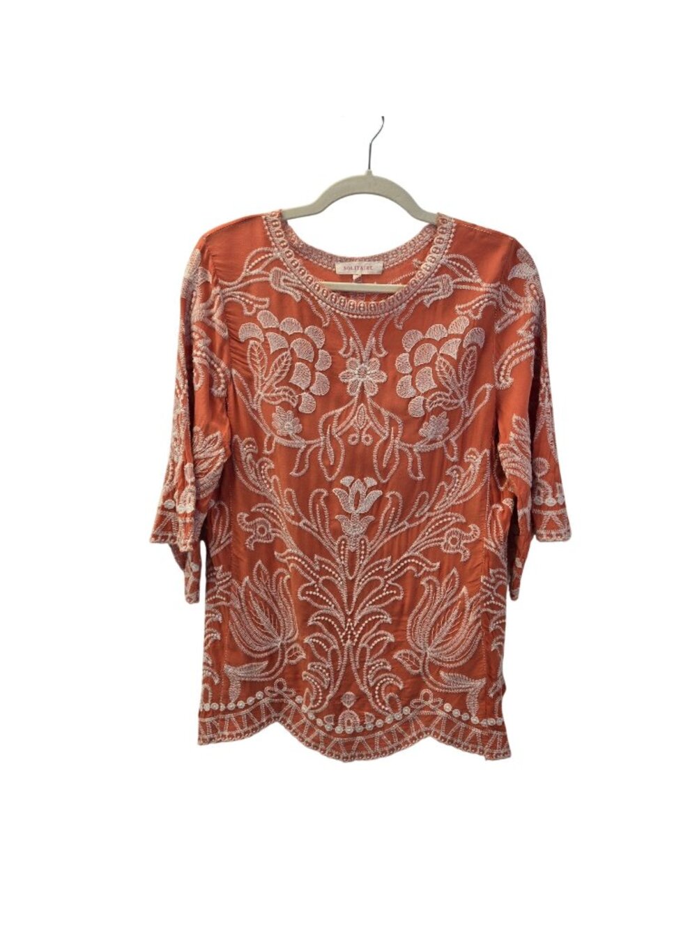 Solitaire Embroidered Handkerchief Sleeve Boho Top Size Medium